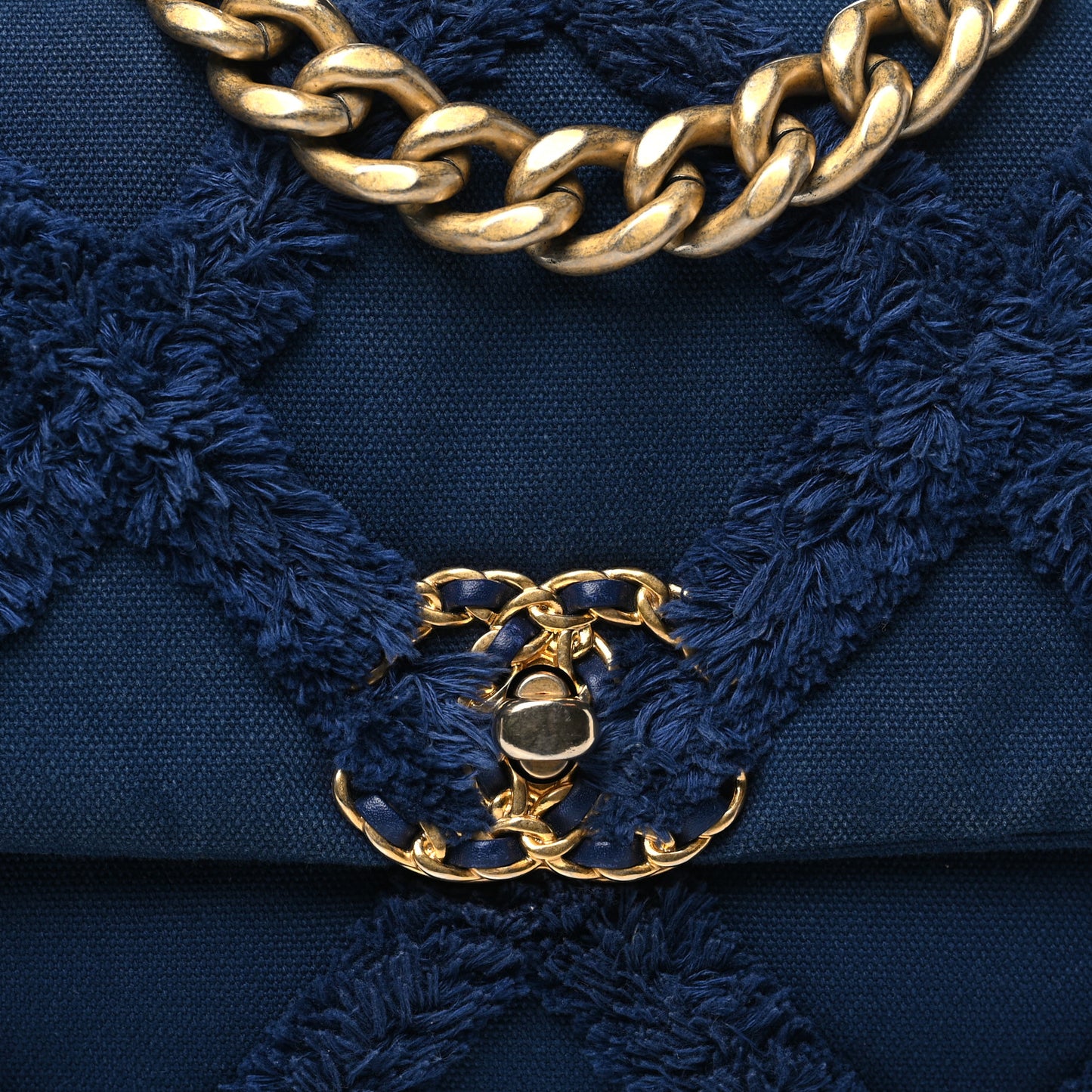 Cotton Canvas Quilted Medium Chanel 19 Flap Navy Blue