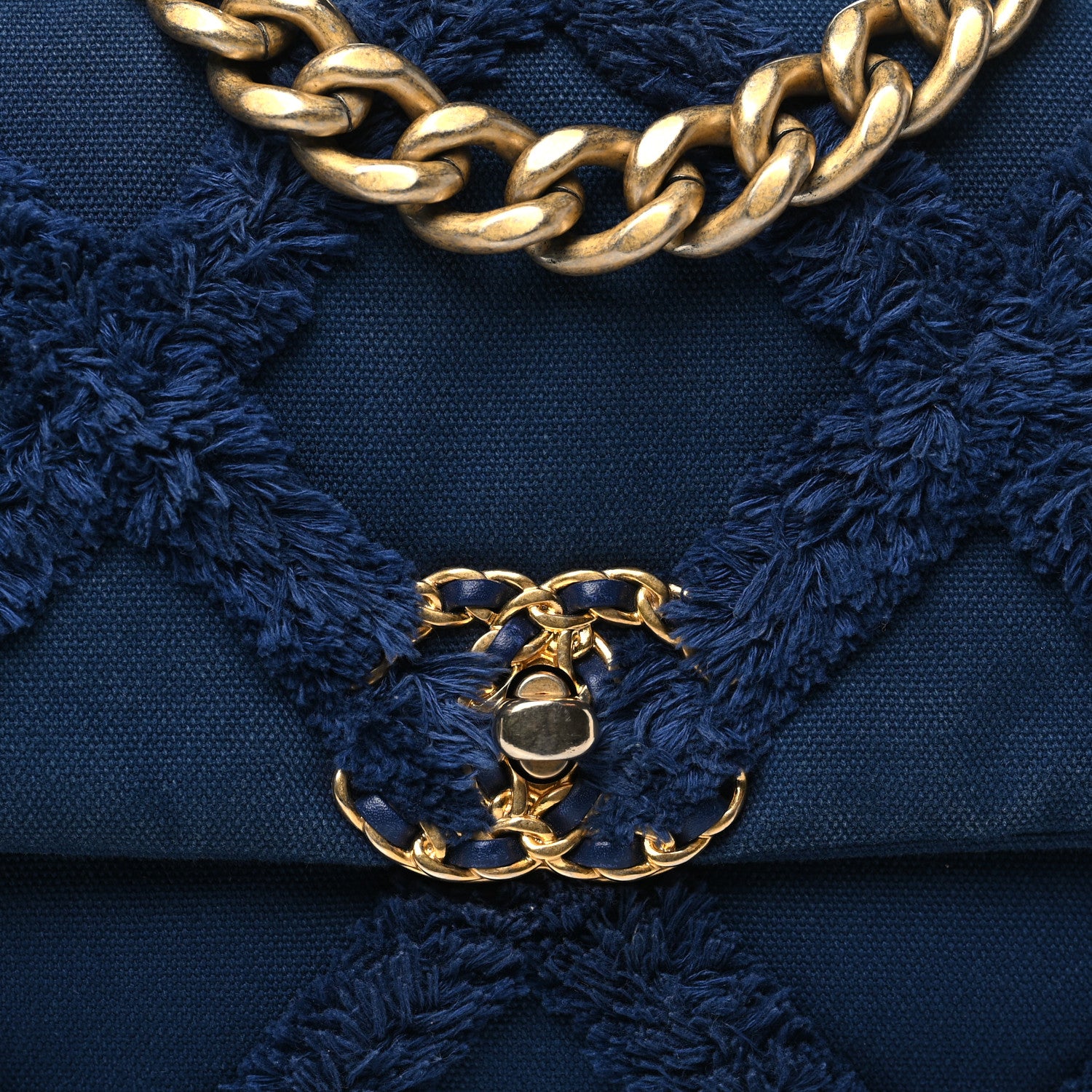 Chanel Cotton Canvas Quilted Medium Chanel 19 Flap Navy Blue 8 of 10