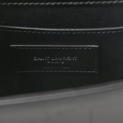 Saint Laurent Calfskin Crocodile Embossed Small Classic Monogram Tassel Satchel Black 6 of 10