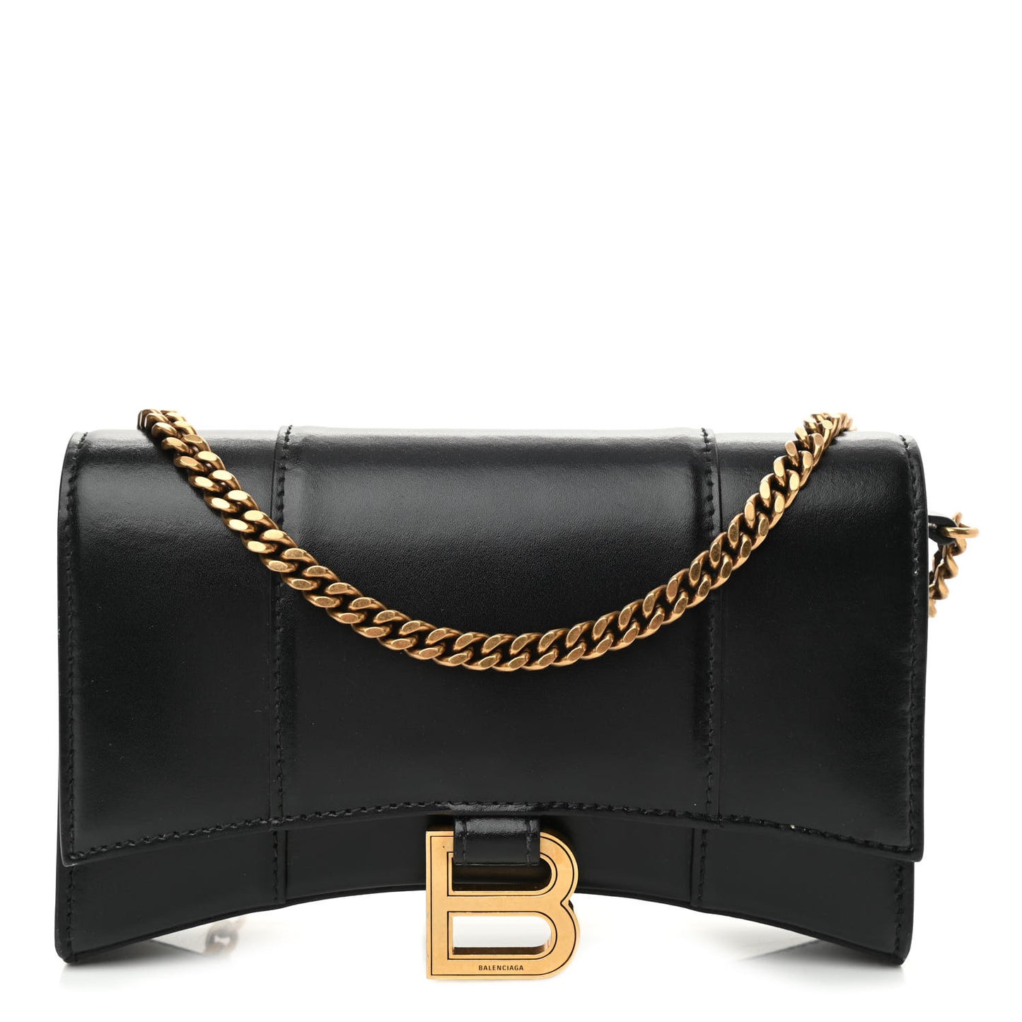Shiny Box Calfskin Hourglass Chain Bag Black