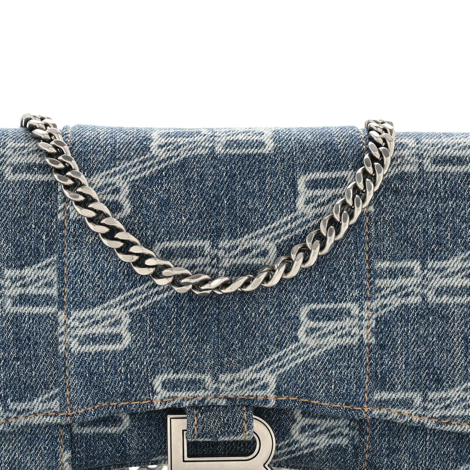 Balenciaga Denim BB Monogram Hourglass Chain Bag Blue 8 of 13