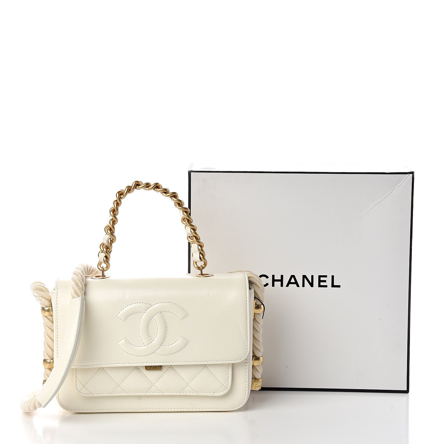 Crumpled Calfskin En Vogue Rope Flap White