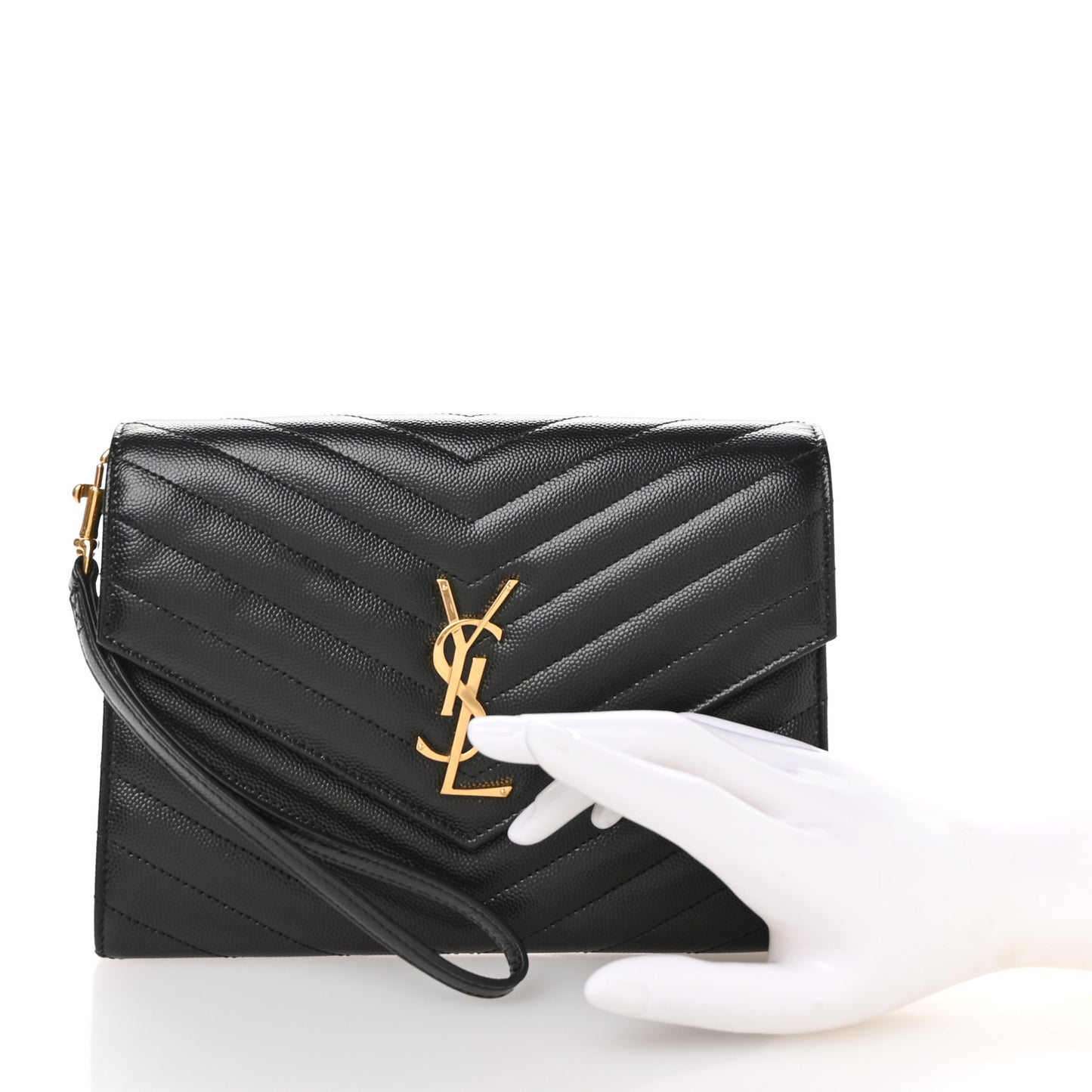 Grain De Poudre Matelasse Chevron Monogram Envelope Clutch Black