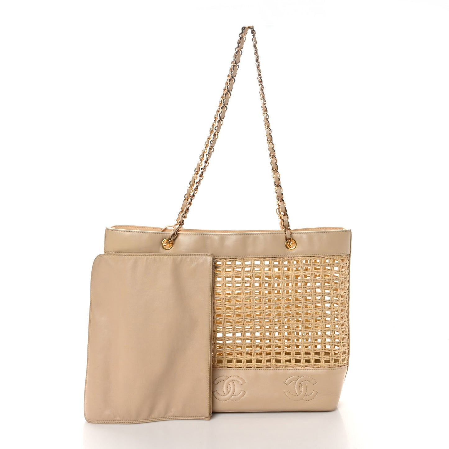 Lambskin Straw CC Tote Beige