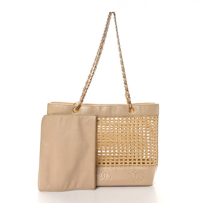 Chanel Lambskin Straw CC Tote Beige 2 of 10