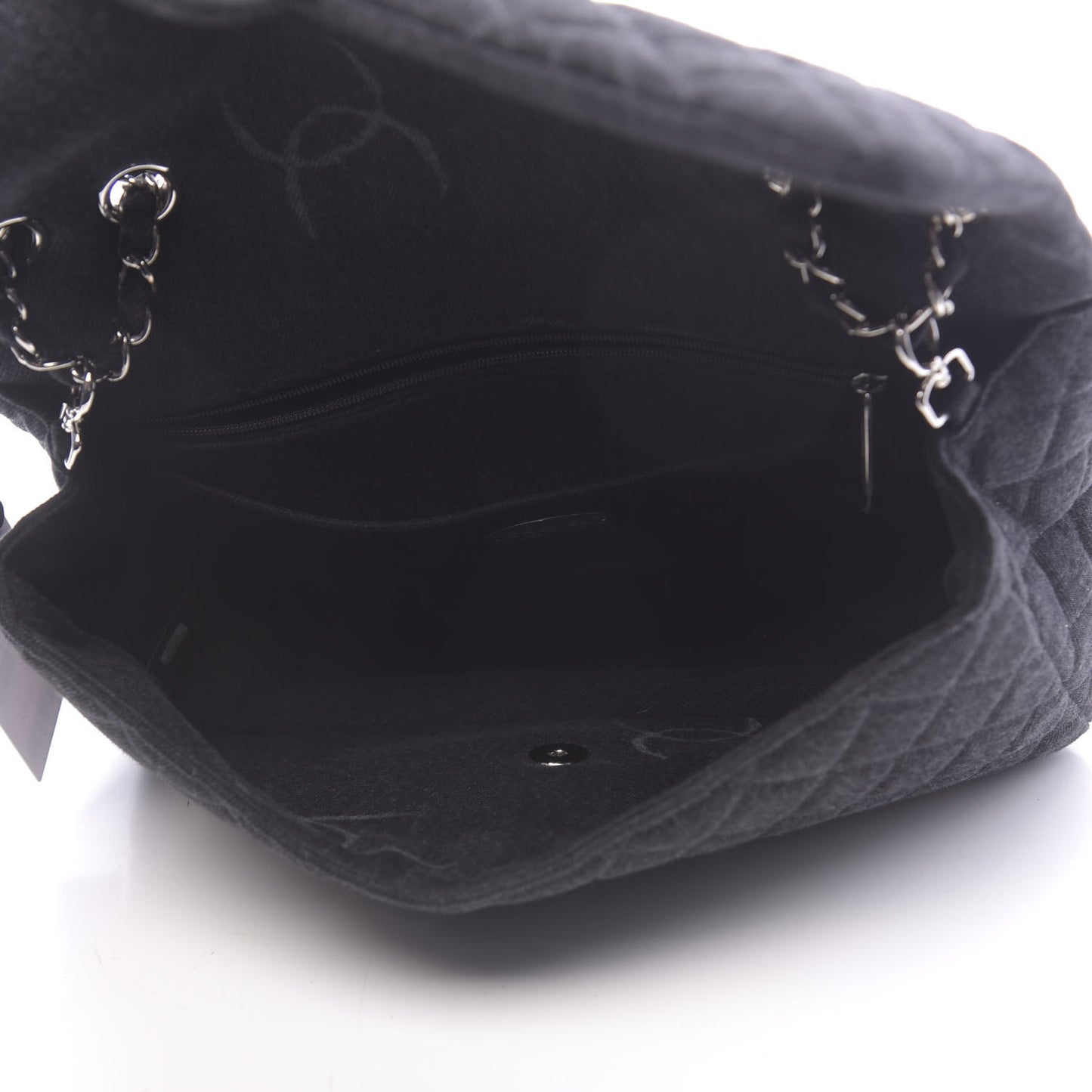 Denim Quilted CC Print Jumbo Single Flap Black