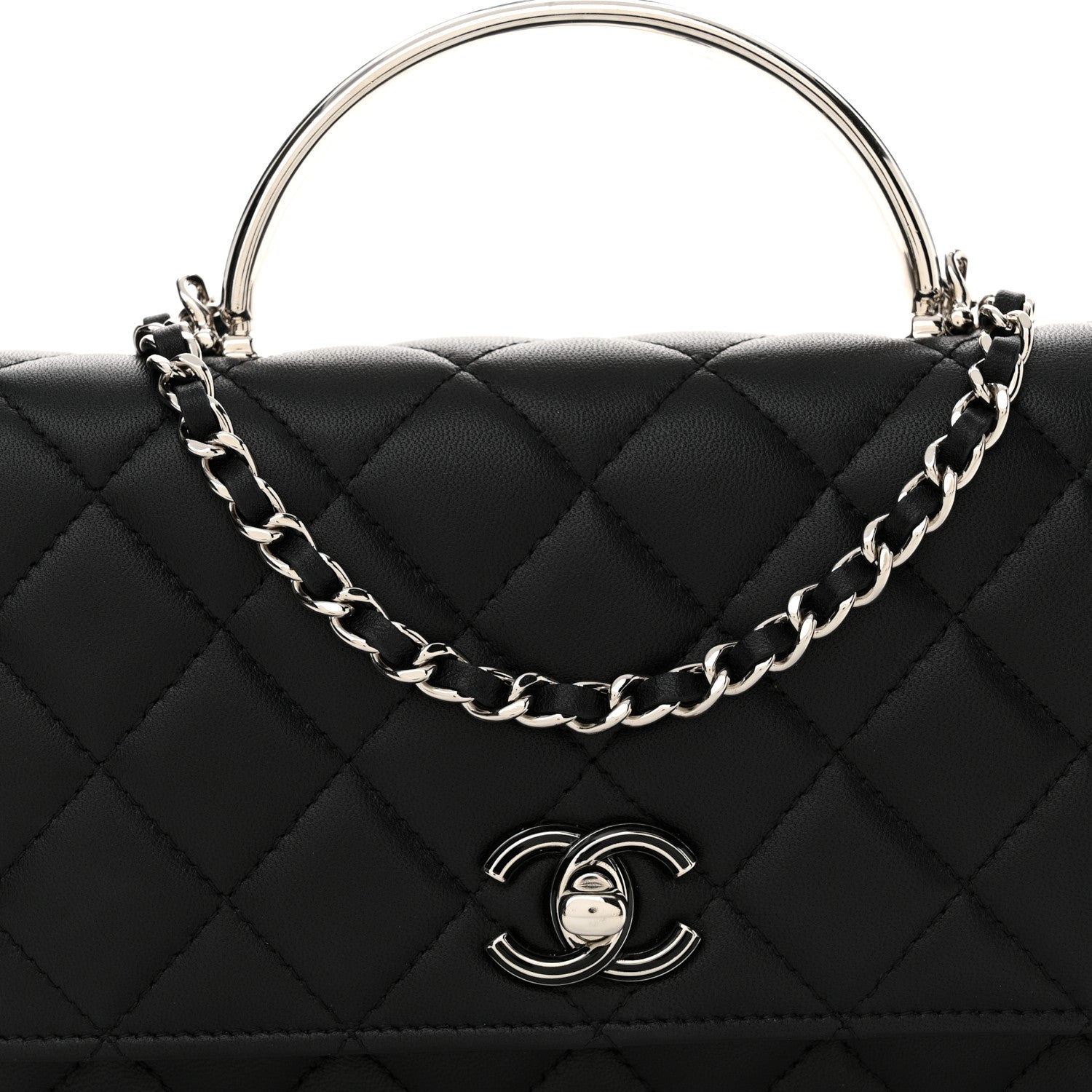 Chanel Lambskin Quilted Metal Top Handle Wallet On Chain WOC Black 9 of 13