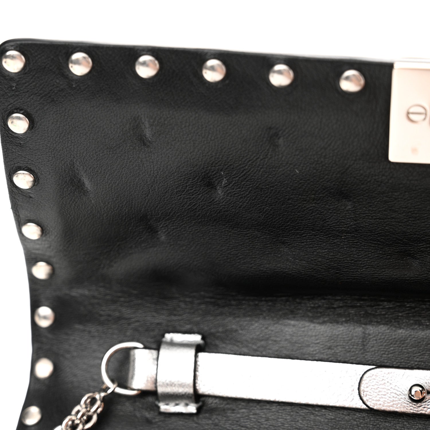 Valentino Garavani Metallic Lambskin Rockstud Spike Wallet on Chain Silver 11 of 11