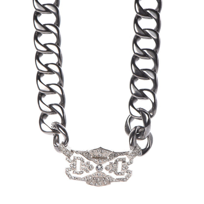Chanel Crystal CC Chain Link Choker Necklace Dark Silver 1 of 5