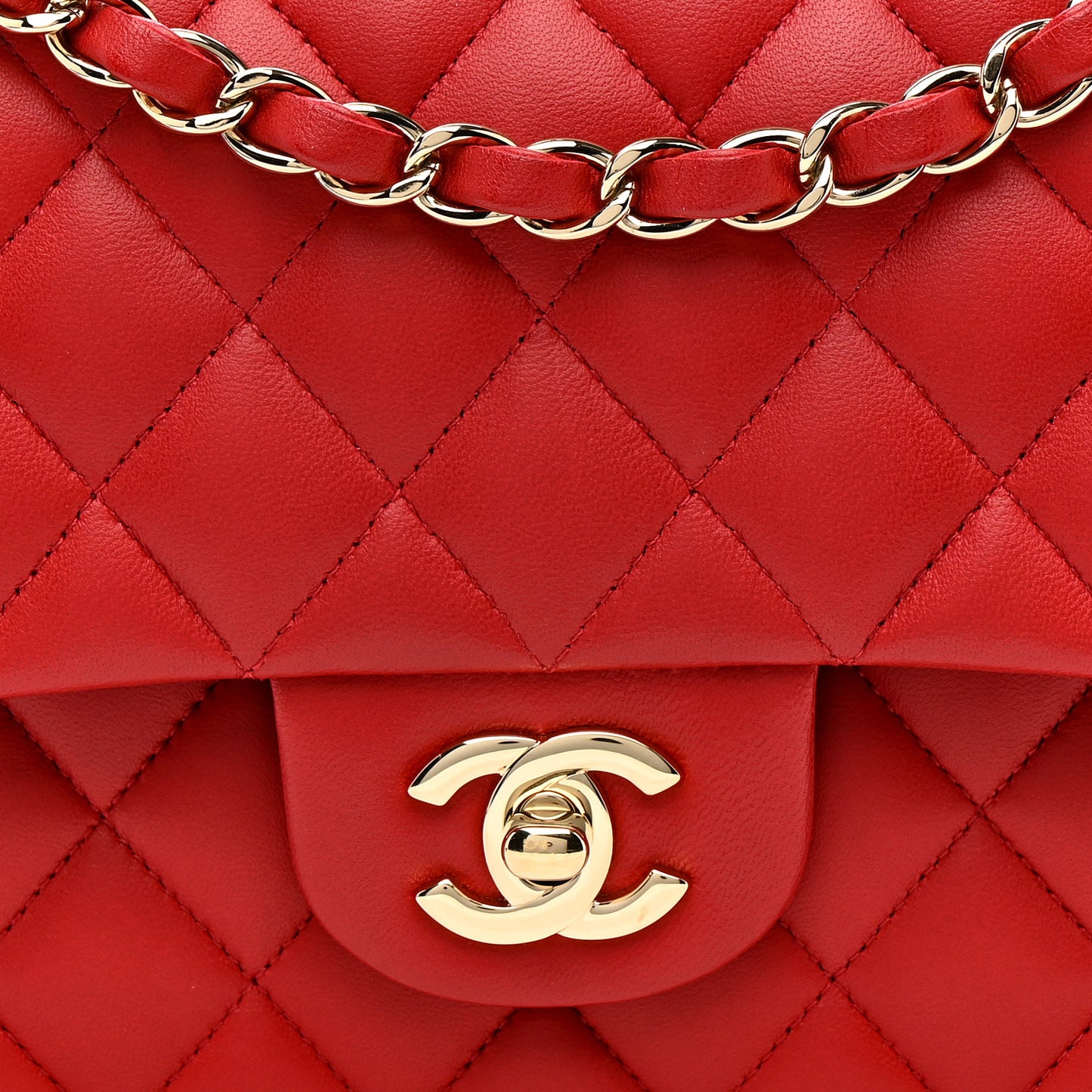 Lambskin Quilted Medium Double Flap Red