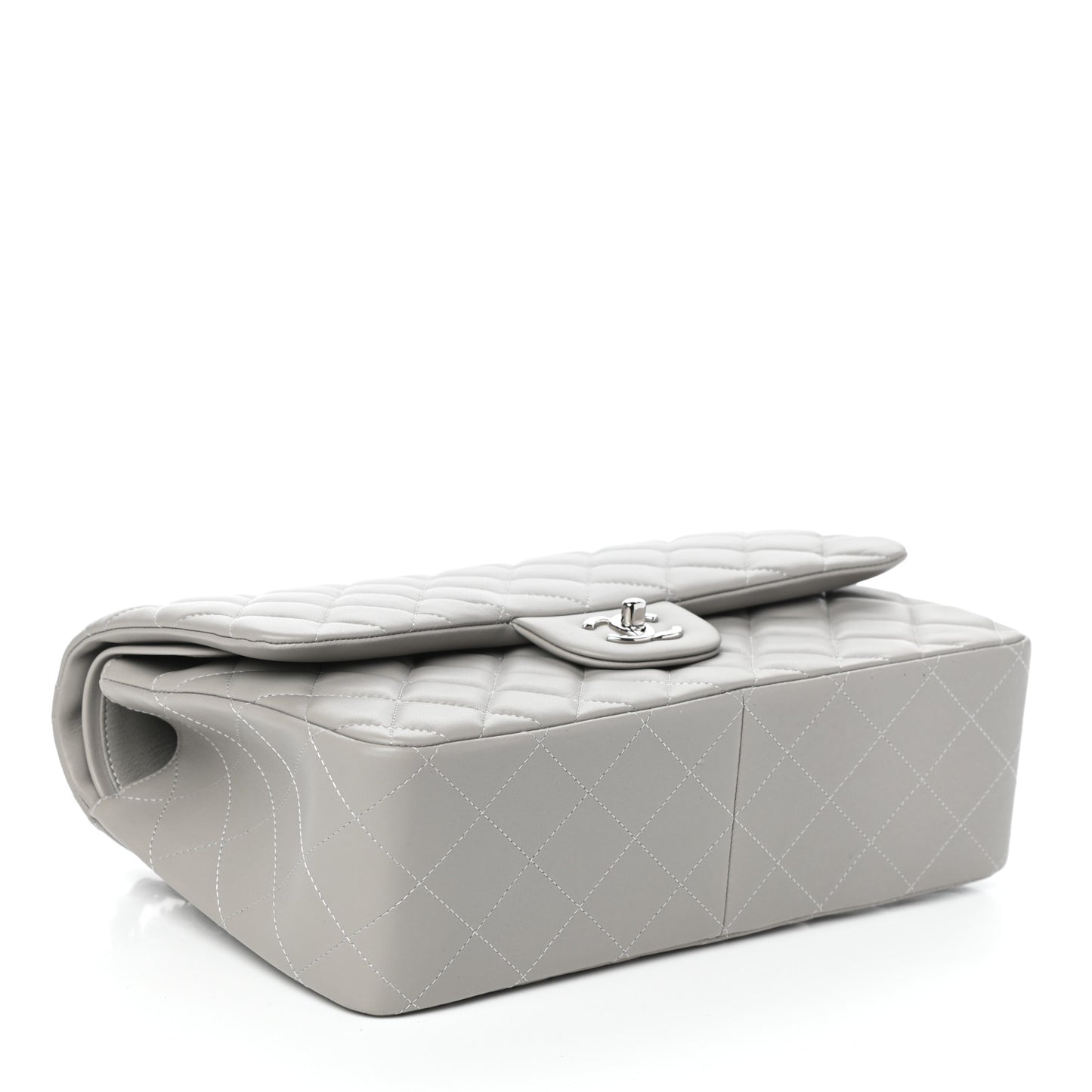 Lambskin Quilted Jumbo Double Flap Grey