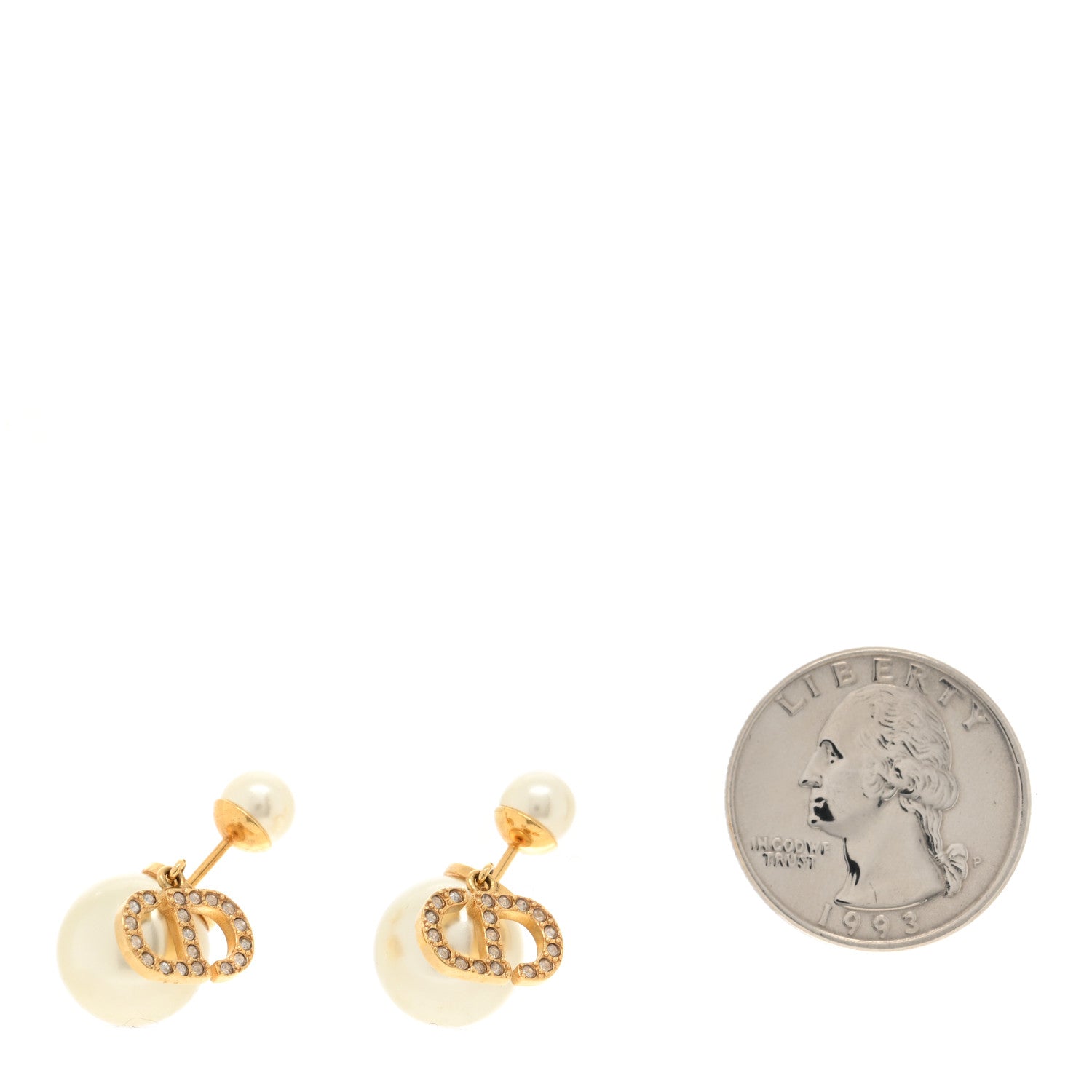 Christian Dior Pearl Crystal Tribal CD Drop Earrings Gold 2 of 5