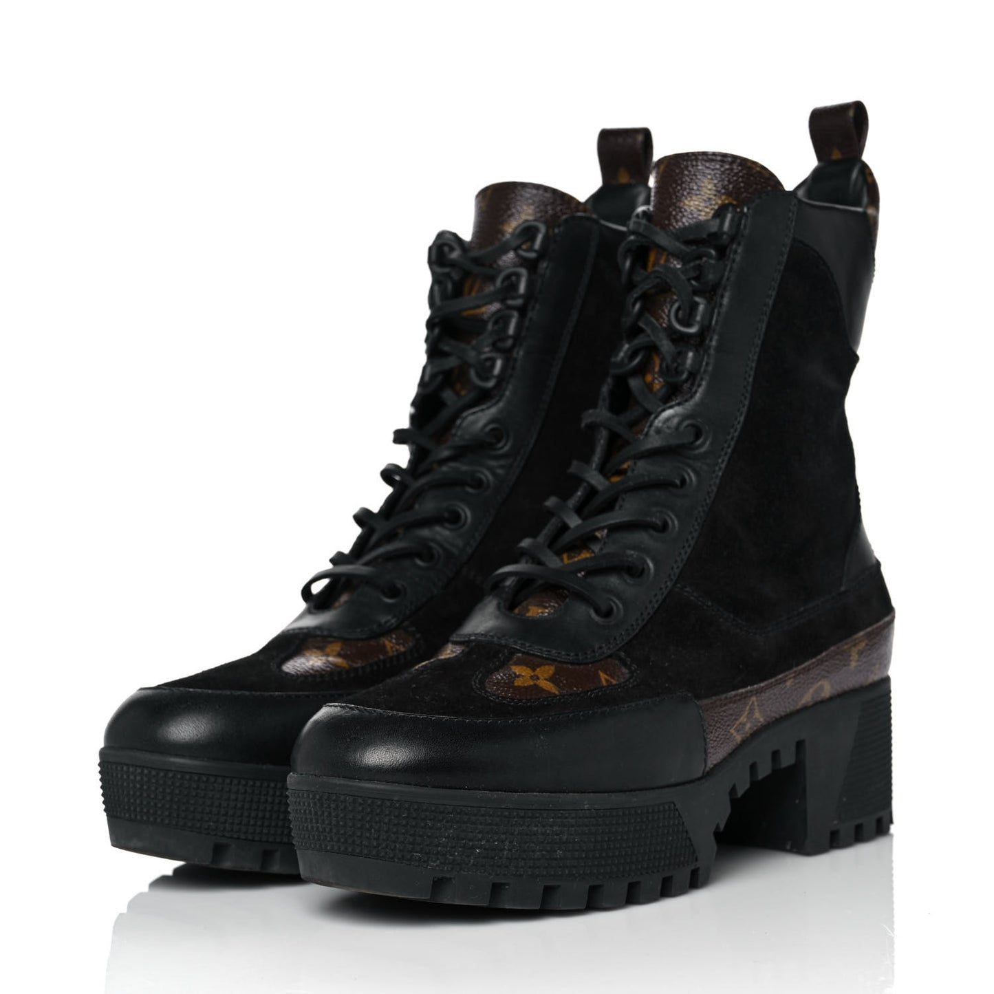 Suede Calfskin Monogram Laureate Platform Desert Boots 38.5 Black