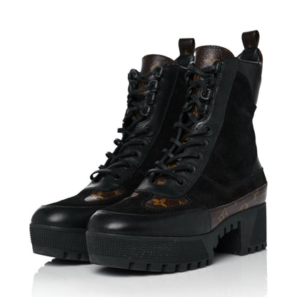Louis Vuitton Suede Calfskin Monogram Laureate Platform Desert Boots 38.5 Black 3 of 7