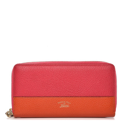Gucci Pebbled Calfskin Bamboo Tassel Zip Around Wallet Pink Orange 1 of 11