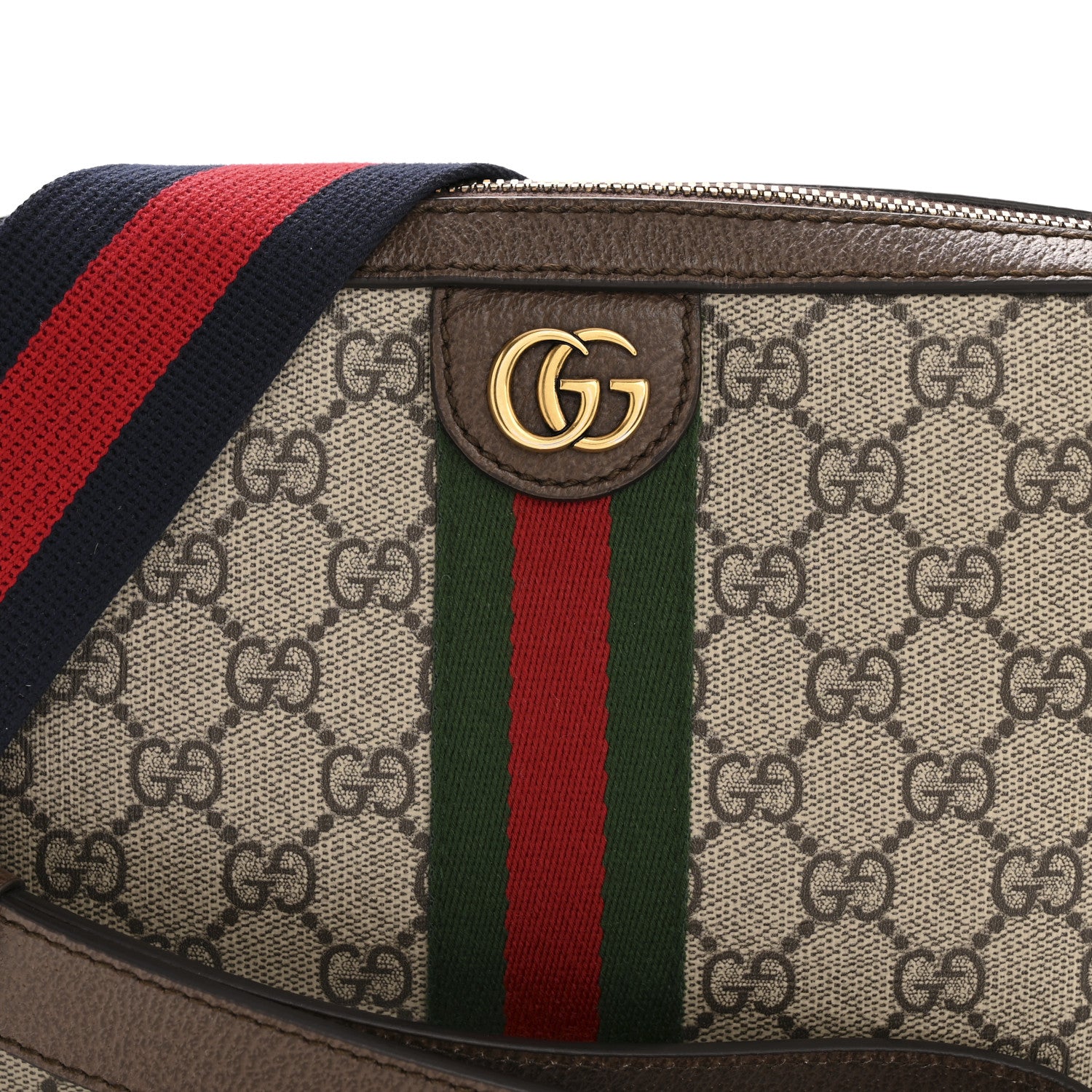 Gucci GG Supreme Monogram Textured Dollar Calfskin Web Ophidia Wristlet Shoulder Bag Beige Ebony New Acero 8 of 11