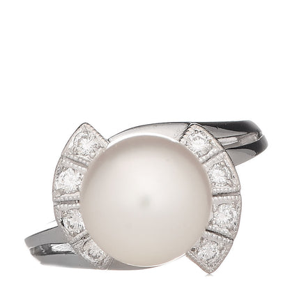 Mikimoto 14K White Gold Diamond Akoya Pearl 9mm Deco Ring 49 4.75 1 of 5