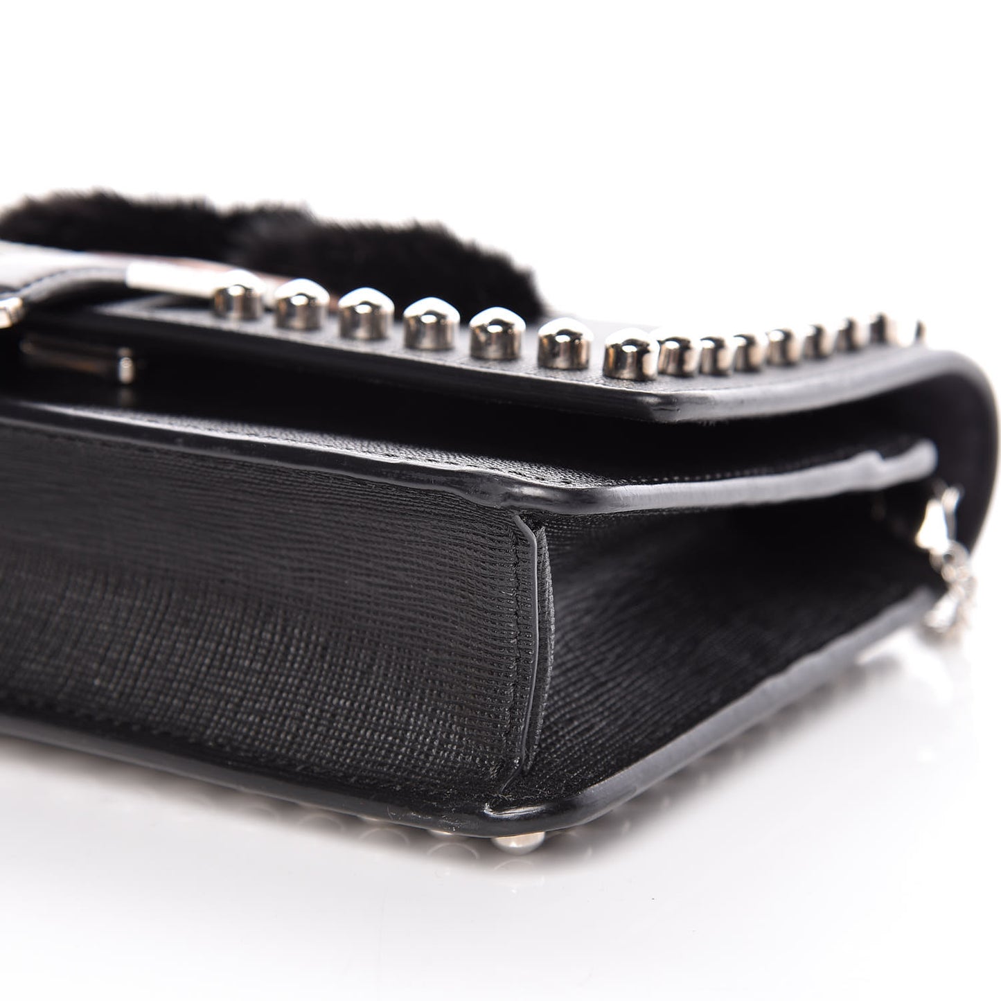 Vitello Elite Mink Fur Studded Karlito Tube Wallet on Chain Black