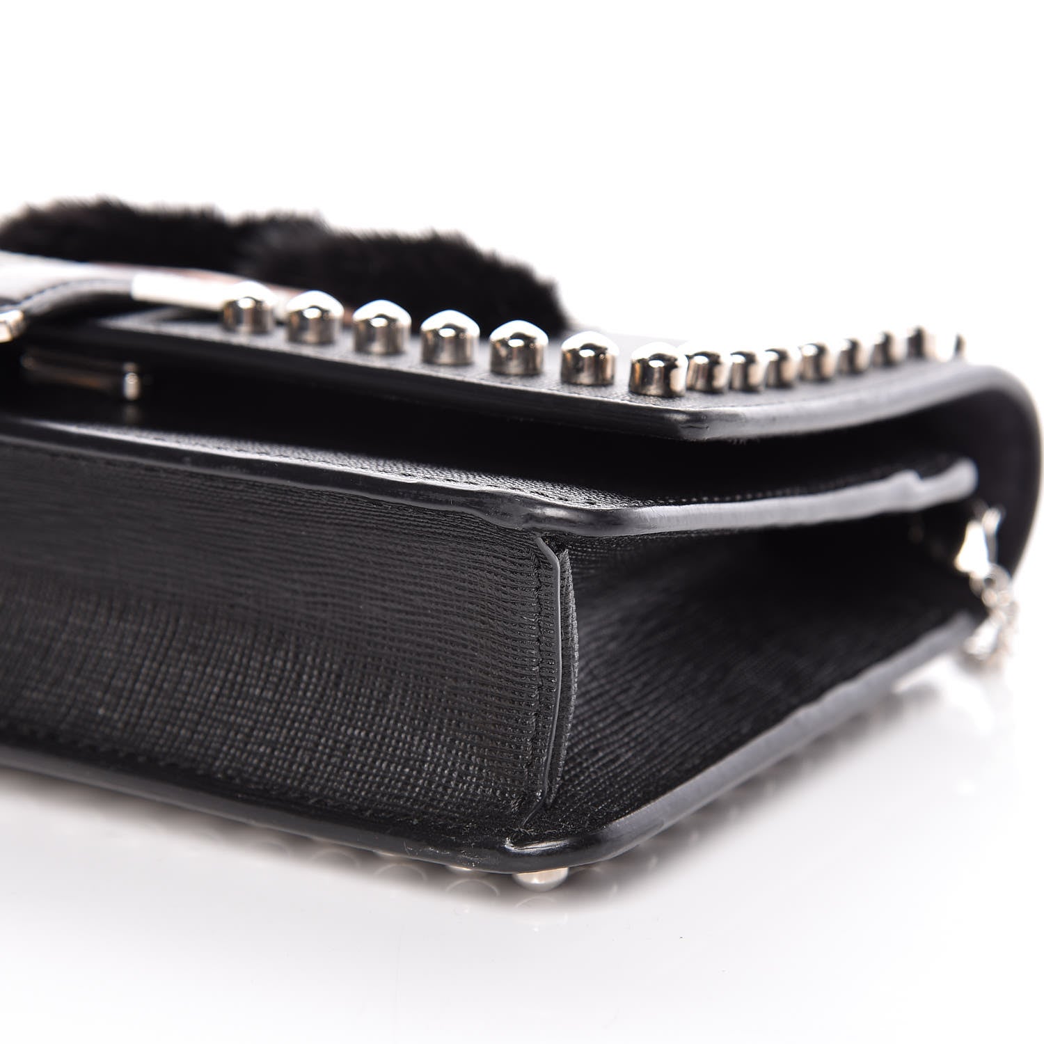 Fendi Vitello Elite Mink Fur Studded Karlito Tube Wallet on Chain Black 6 of 11