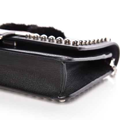 Fendi Vitello Elite Mink Fur Studded Karlito Tube Wallet on Chain Black 6 of 11