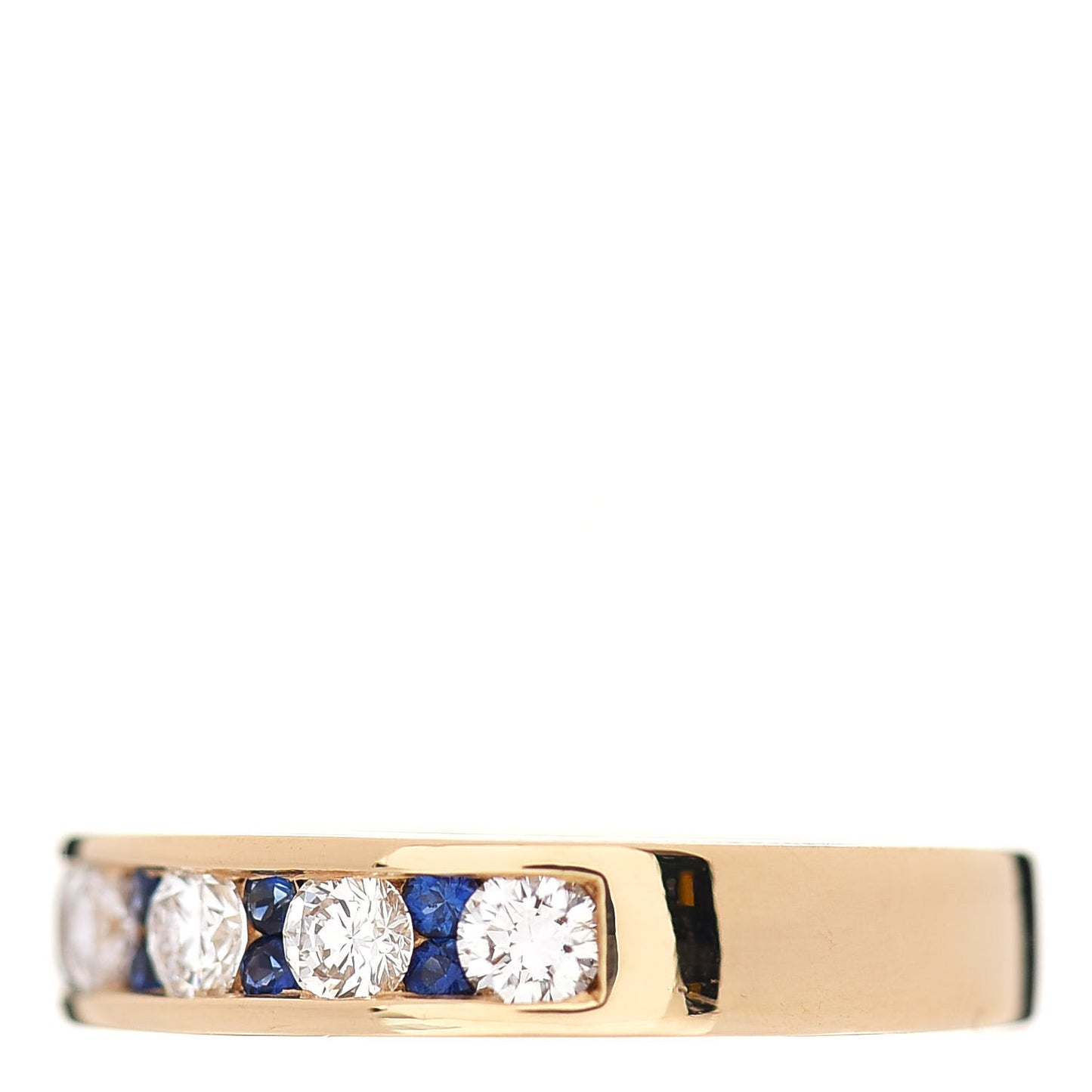 18K Yellow Gold Diamond Blue Sapphire 4mm Band Ring 49 5