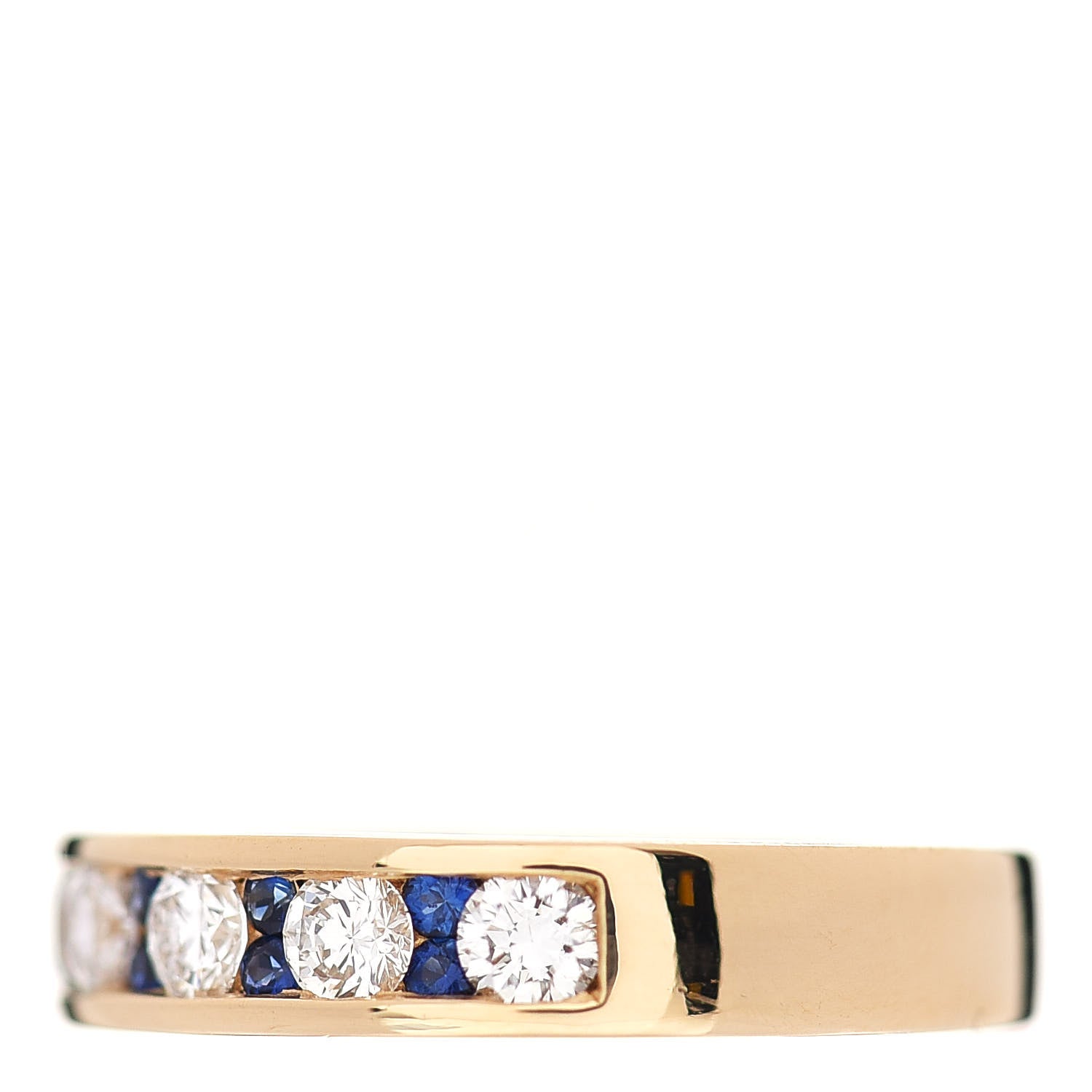 Tiffany 18K Yellow Gold Diamond Blue Sapphire 4mm Band Ring 49 5 3 of 6