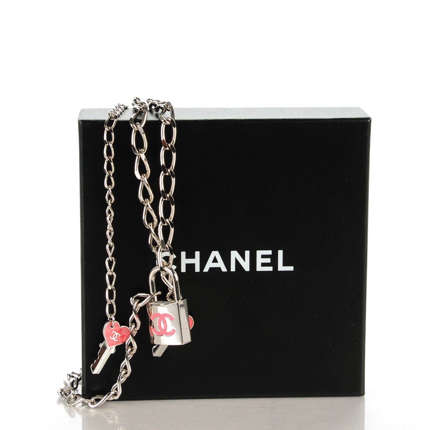 Enamel CC Padlock Chain Lock Charm Belt Pink Silver