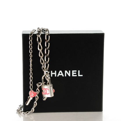 Chanel Enamel CC Padlock Chain Lock Charm Belt Pink Silver 4 of 5