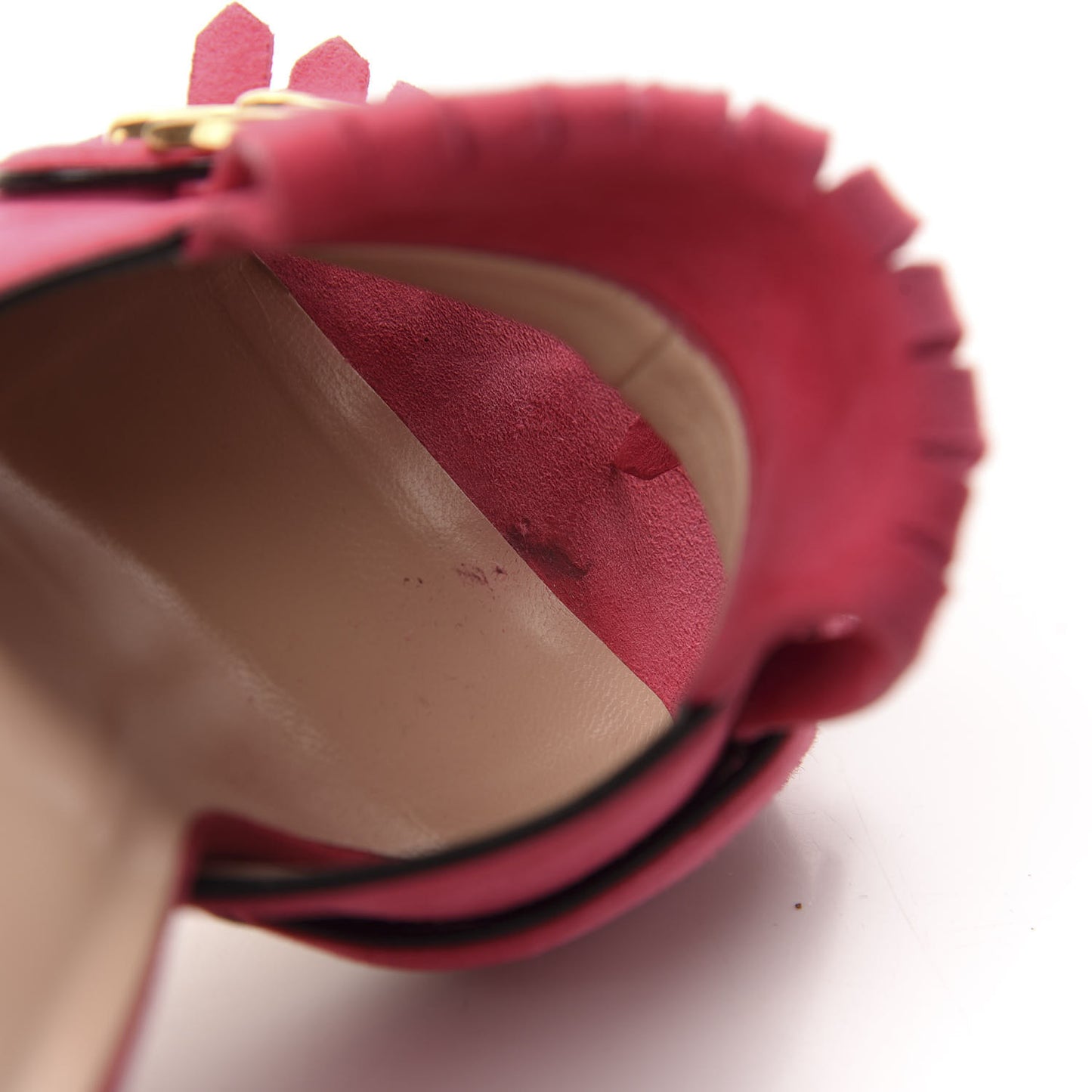 Kid Scamosciato GG Marmont Fringe 75mm Slide Sandals 37.5 Hot Pink