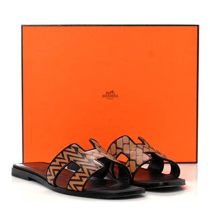 Hermes Calfskin Oran Sandals 39.5 Black Gold 9 of 9