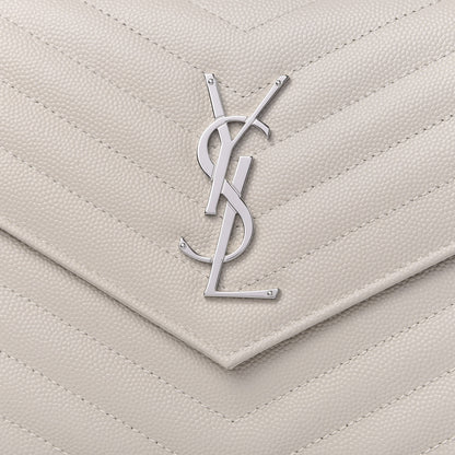 Saint Laurent Grain De Poudre Matelasse Chevron Monogram Chain Wallet Icy White 8 of 9