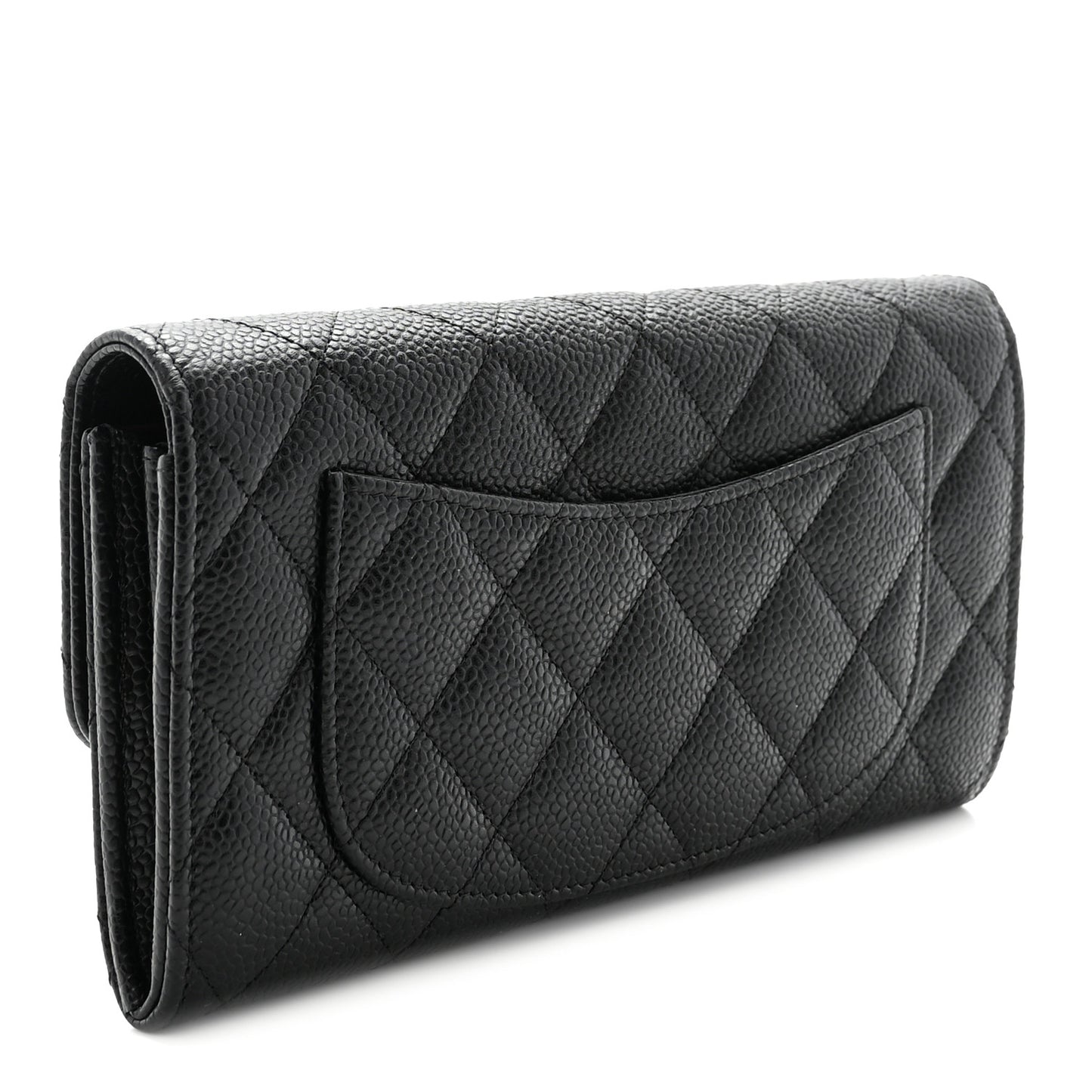 Caviar Quilted Large Gusset Flap Wallet Black