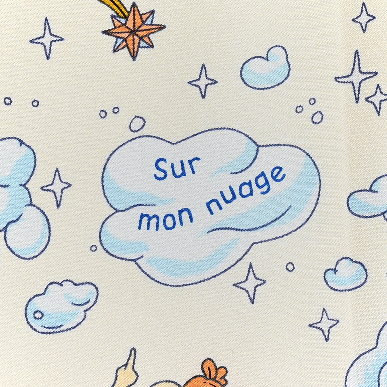 Hermes Silk Sur Mon Nuage Scarf 90 Creme Bleu Clair 3 of 5