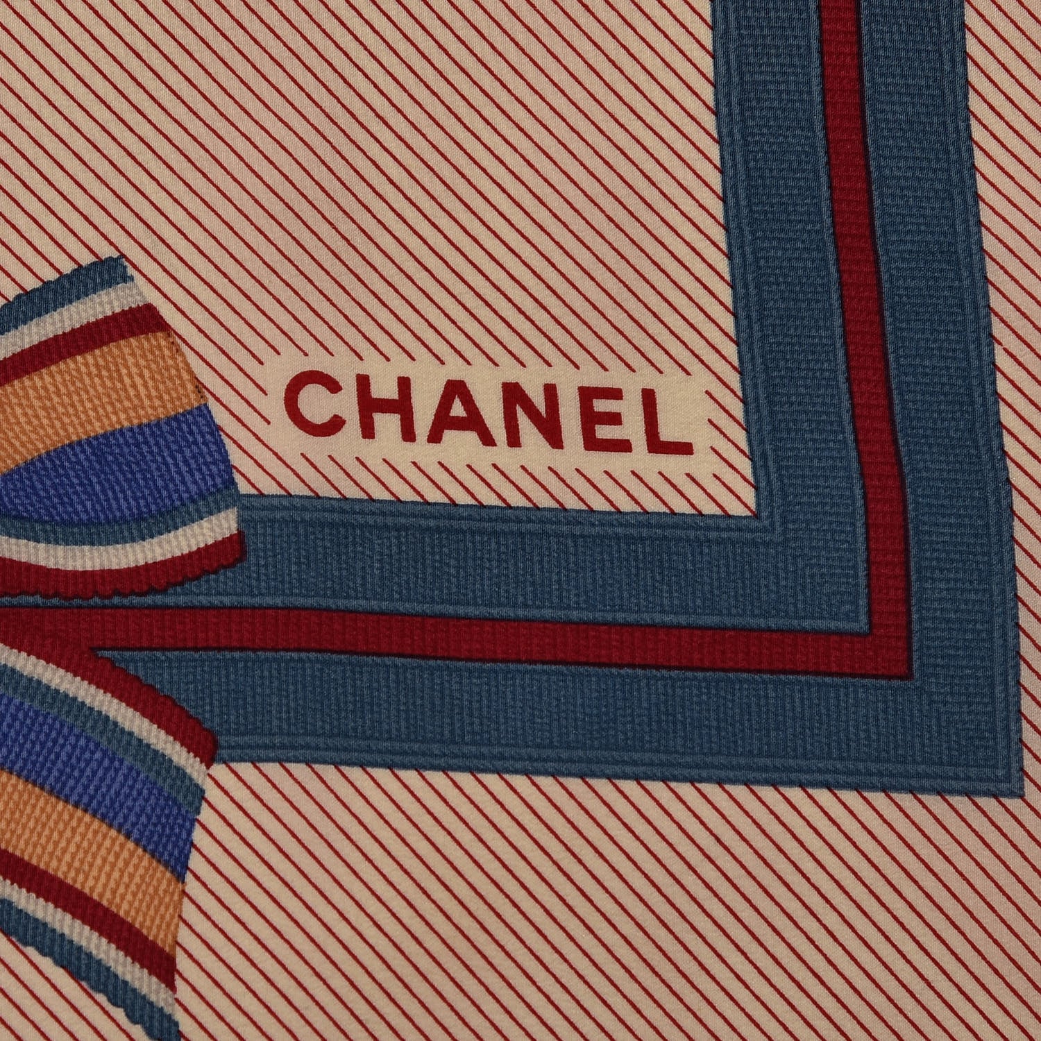Chanel Silk Bow Stripe Print CC Square Scarf Beige 4 of 7