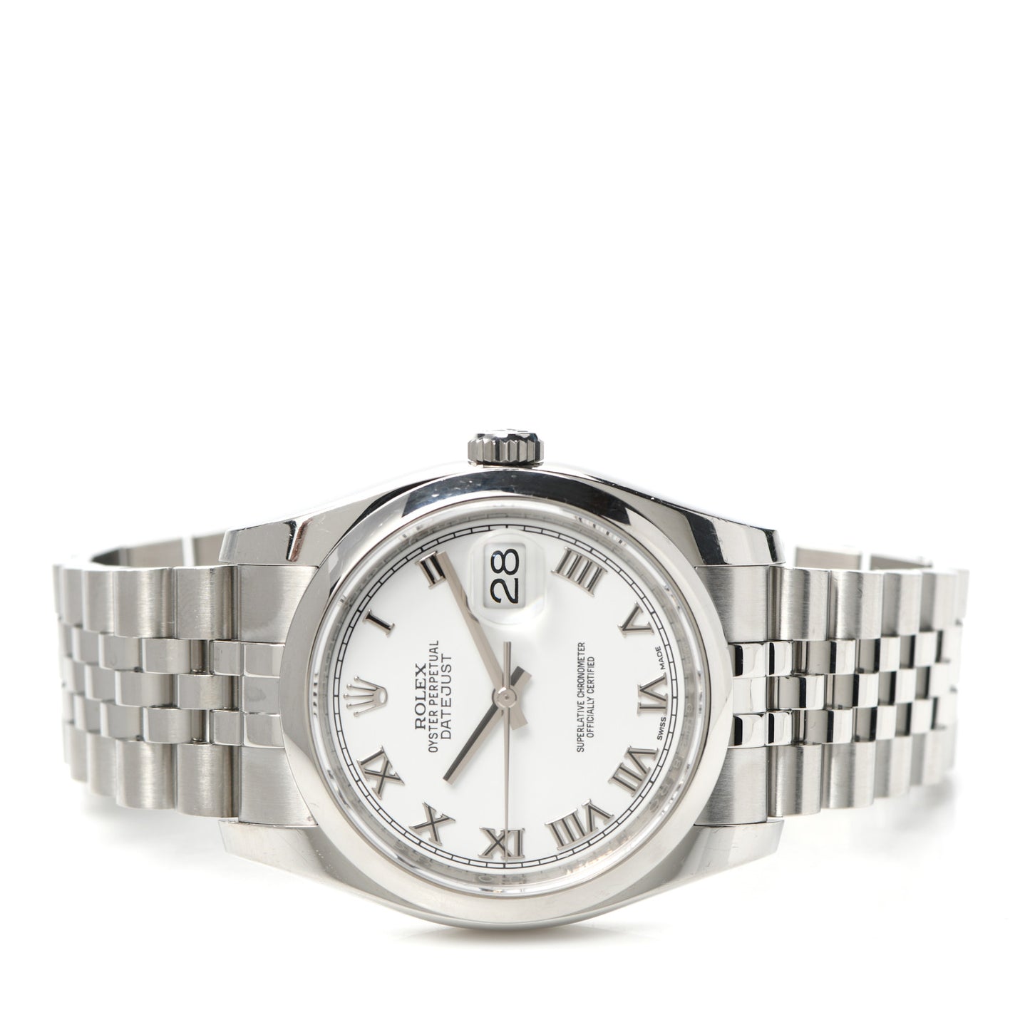 Stainless Steel 36mm Oyster Perpetual Datejust Watch White Roman 116200