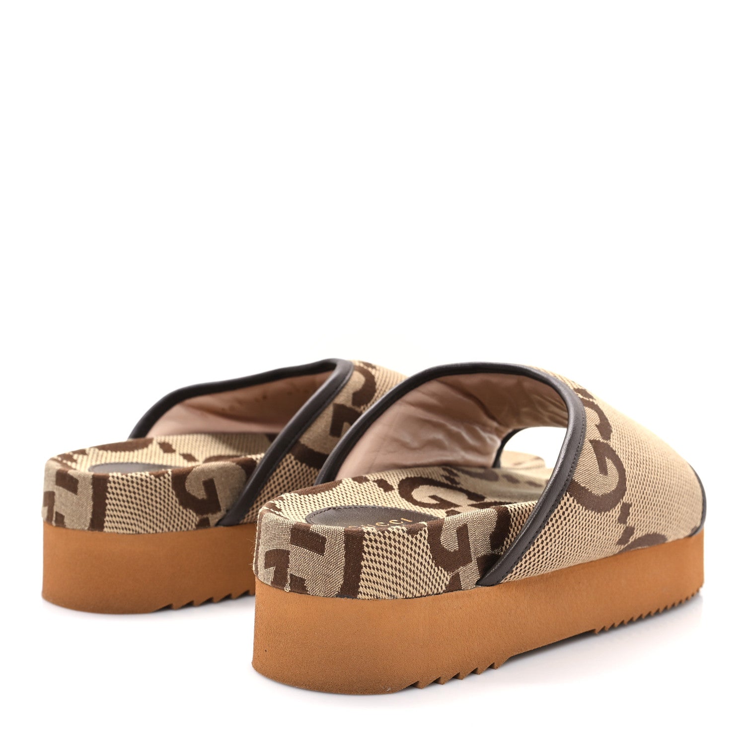 Gucci Monogram Jumbo GG Nappa Samoa Platform 40mm Slide Sandals 38 Camel Ebony New Acero 5 of 9