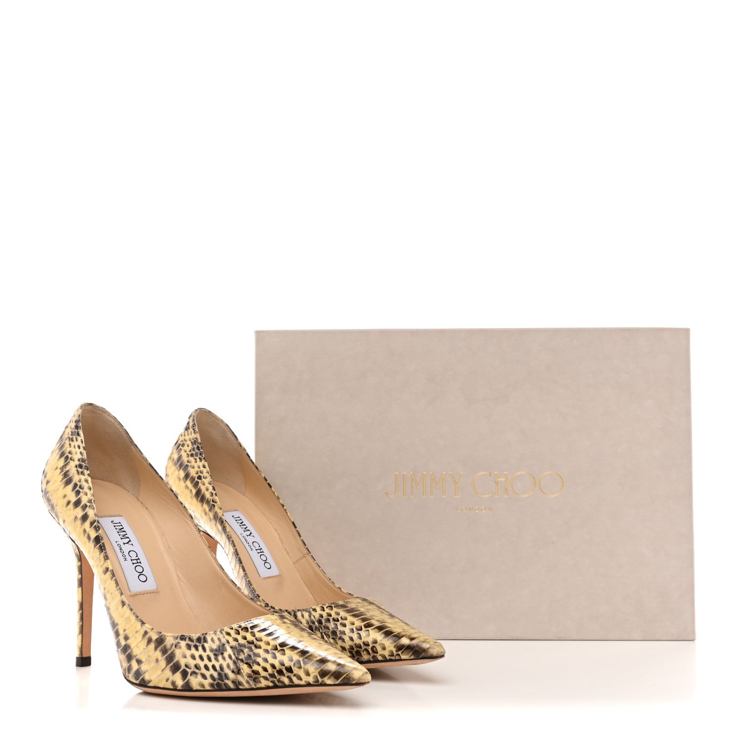 Jimmy Choo Glossy Panelled Elaphe Abel Pumps 38.5 Buttercup