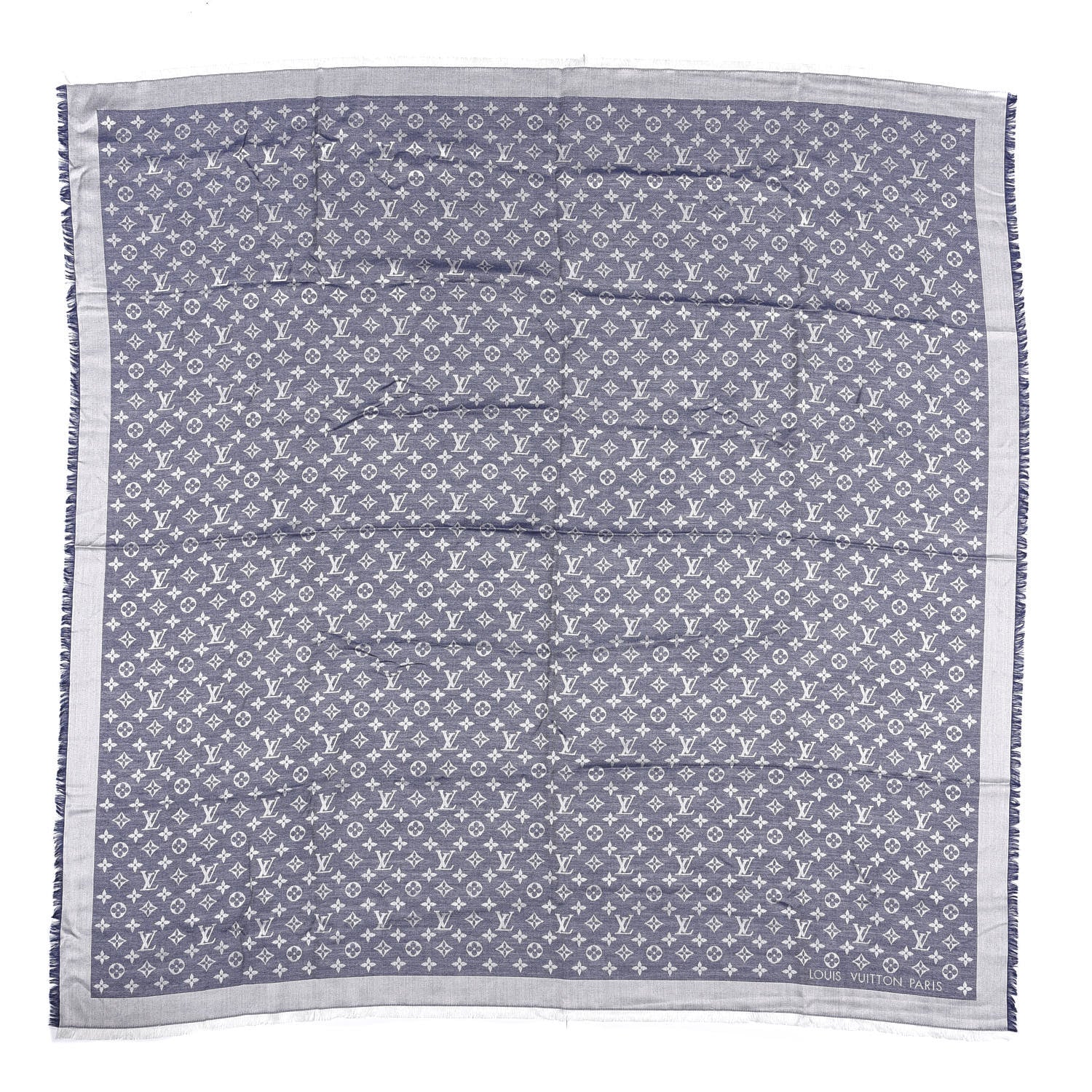 Louis Vuitton Wool Silk Monogram Denim Shawl Blue 1 of 3