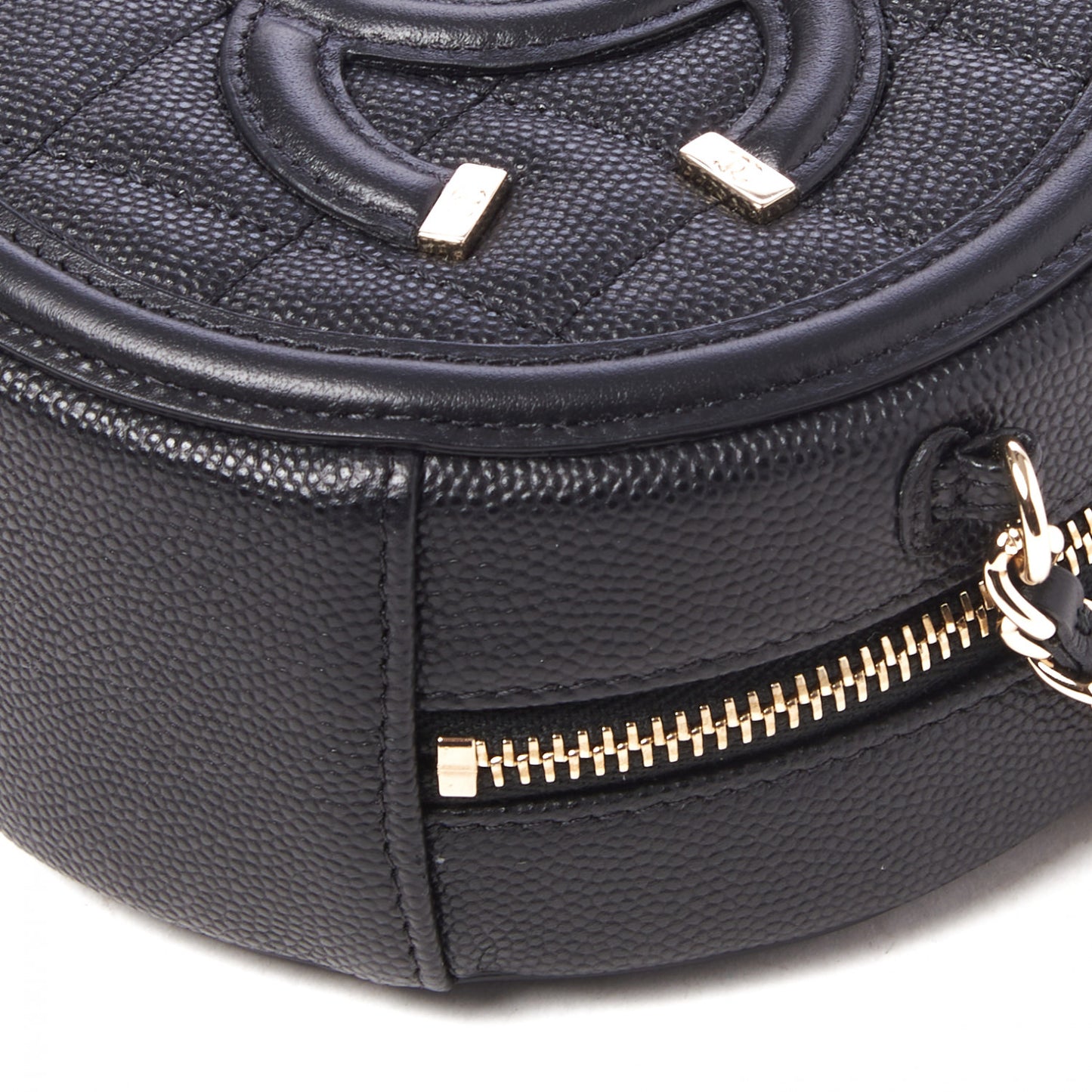 Caviar Quilted Round Filigree Crossbody Black