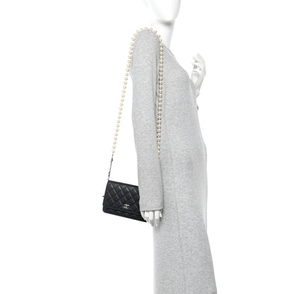 Chanel Lambskin Quilted Pearl Wallet On Chain WOC Black 2 of 12