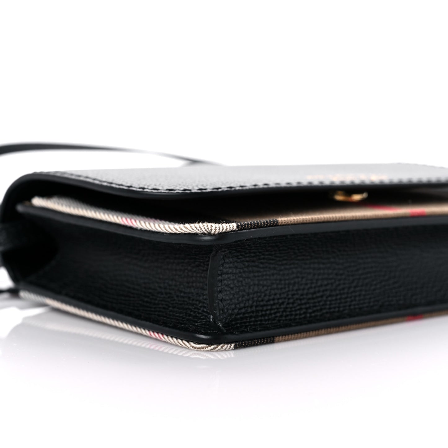 Grained Calfskin House Check Tartan Mix Hampshire Wallet On Chain Black