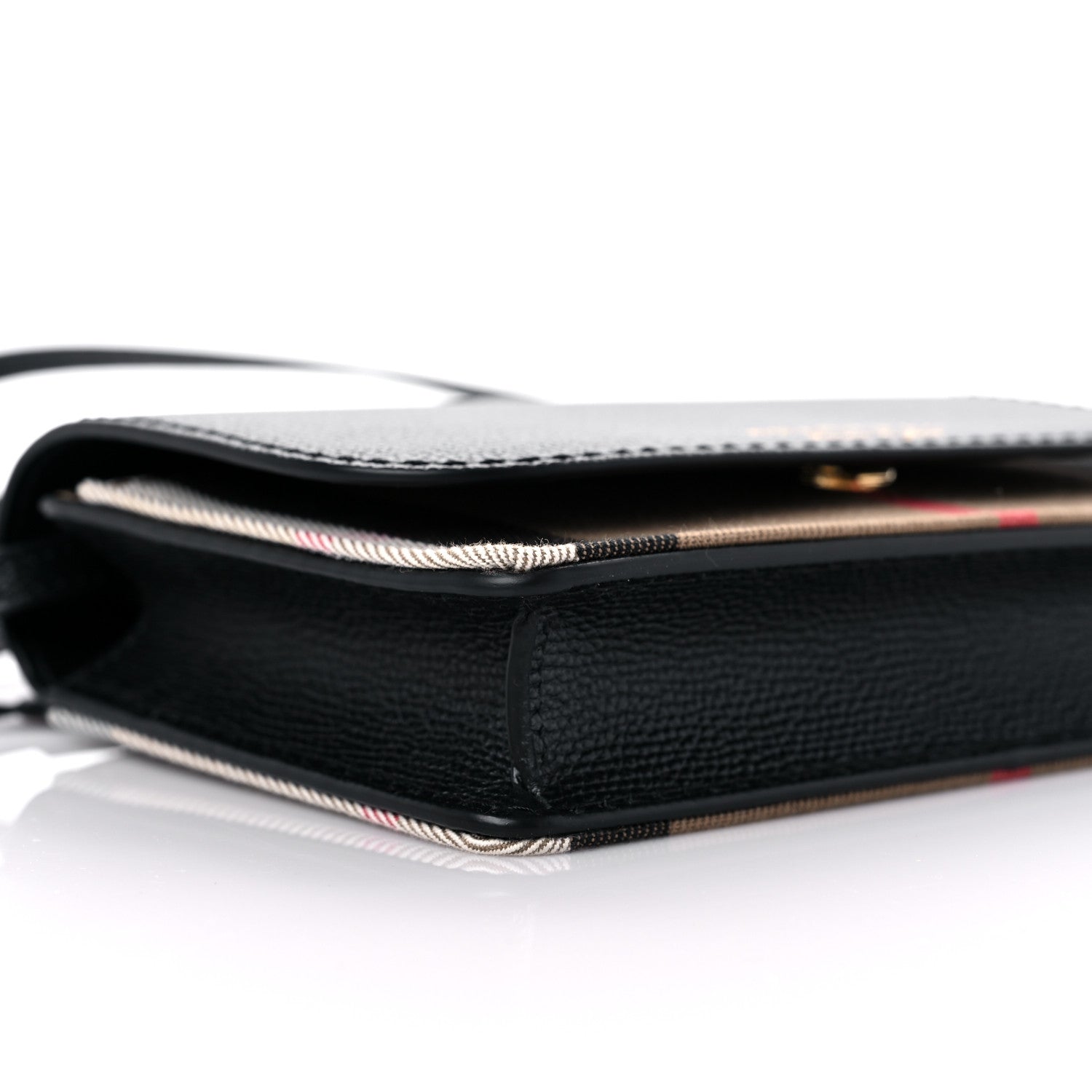 Burberry Grained Calfskin House Check Tartan Mix Hampshire Wallet On Chain Black 8 of 11