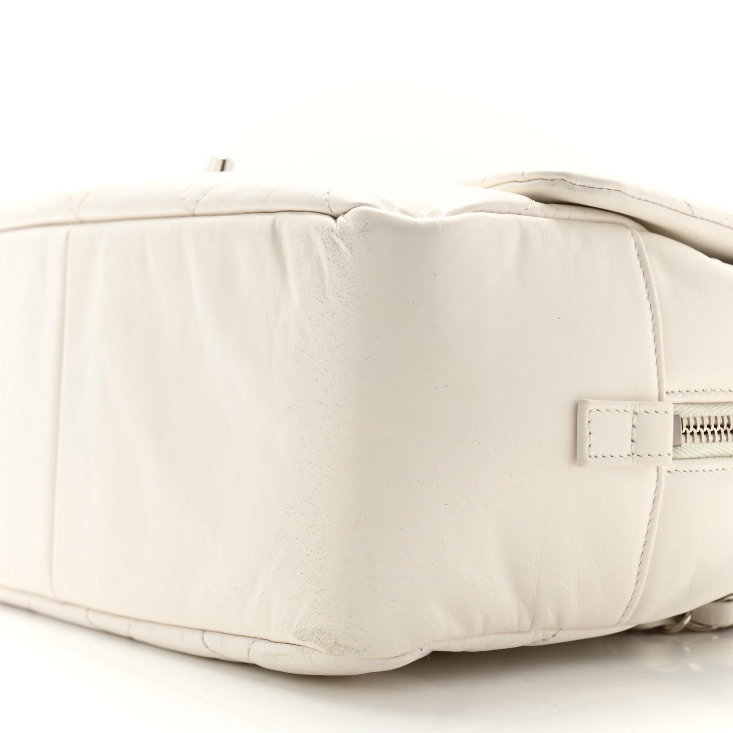 Aged Calfskin Quilted Small Express Bowling Bag White