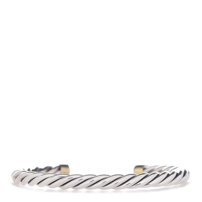 David Yurman Sterling Silver 18K Yellow Gold 6mm Cable Classic Cuff Bracelet 1 of 5