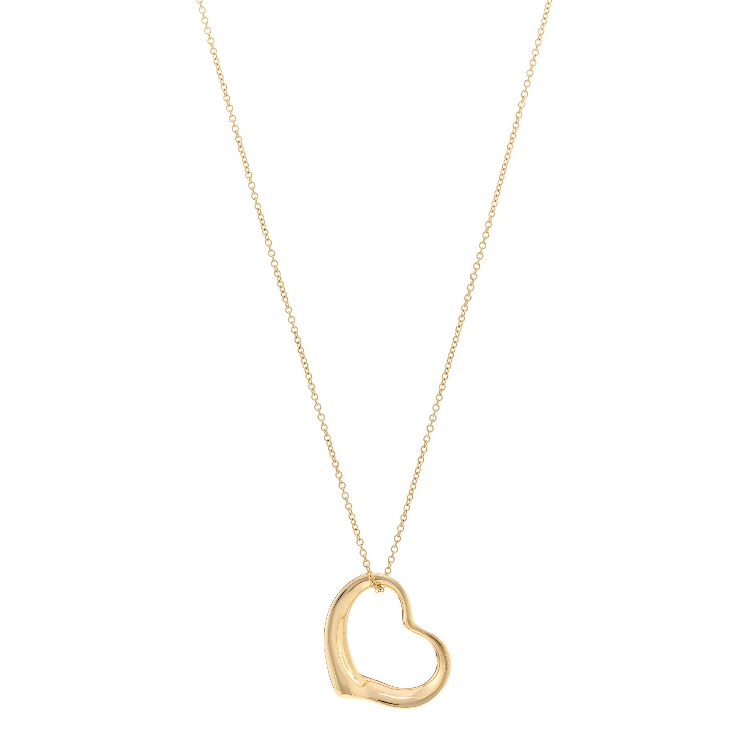 Tiffany 18K Yellow Gold 22mm Elsa Peretti Open Heart Pendant Necklace 1 of 4
