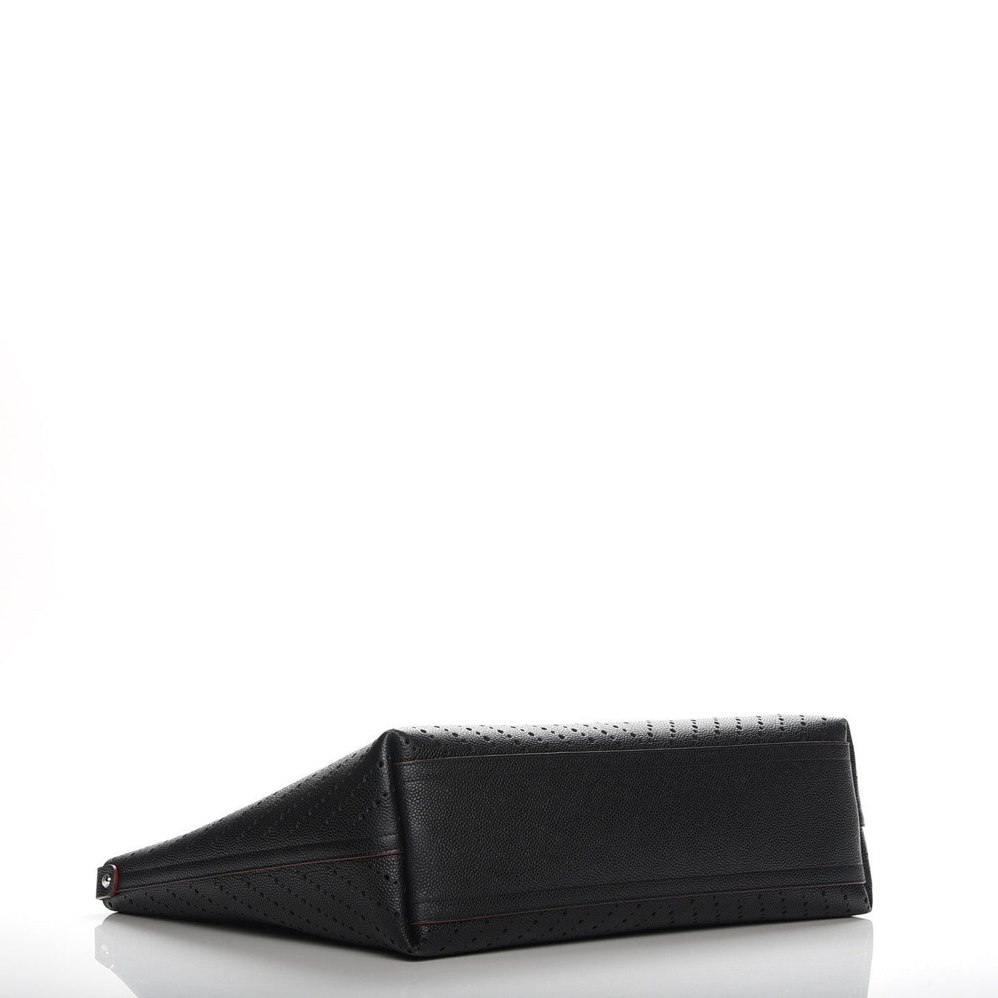 Perforated Grained Calfskin Large Shopping Tote Black