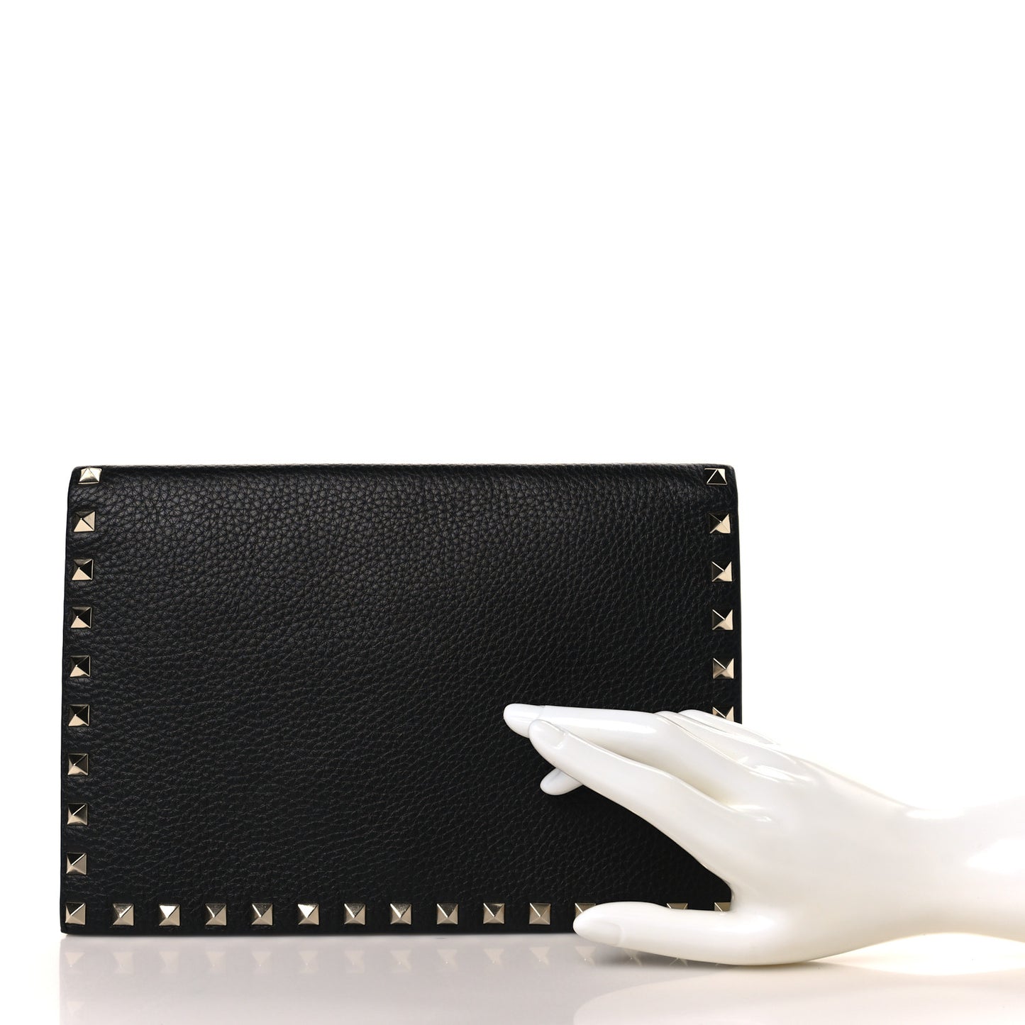 Pebbled Calfskin Rockstud Flap Clutch Black