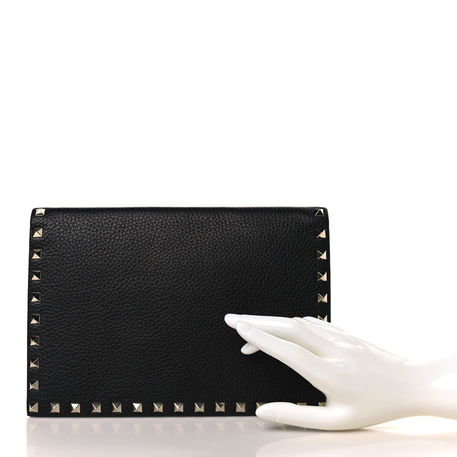 Valentino Garavani Pebbled Calfskin Rockstud Flap Clutch Black 3 of 8