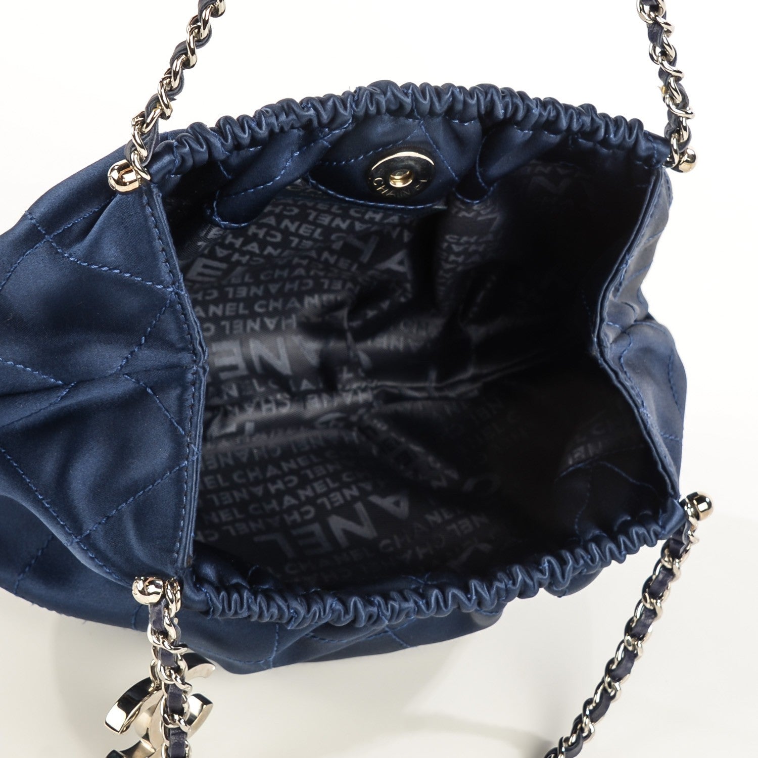 Chanel Satin Diamond Stitch Croissant Pochette Blue 5 of 7