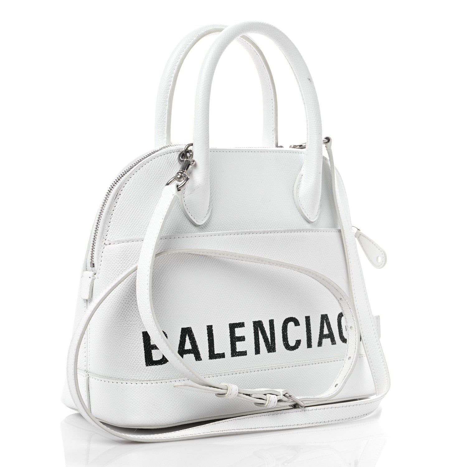 Balenciaga Signature Grained Calfskin Logo S Ville Top Handle Bag White Black 3 of 17